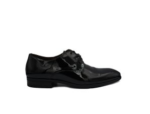 Ανδρικό Μαύρο Black Leather Lace-Up Shoes PHILIPPE LANG